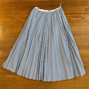J. Crew Striped Blue and White Pleated Midi Skirt